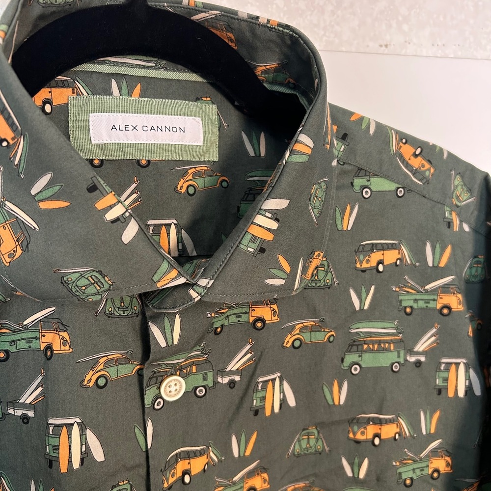 Alex Cannon XL Hawaiian van vw bug surf board short sleeve button down shirt